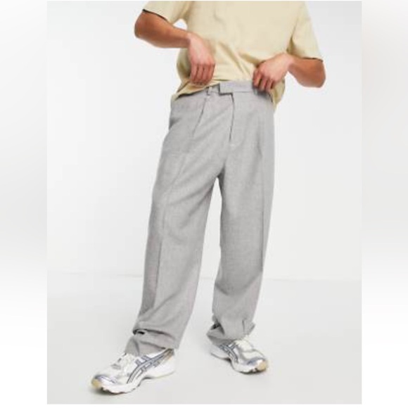 NWT- TOPMAN 33Wx34T WIDE-LEG WOOL-MIX TAB-HANDLE & hidden ZIPPER TROUSER in ASH - Picture 1 of 5